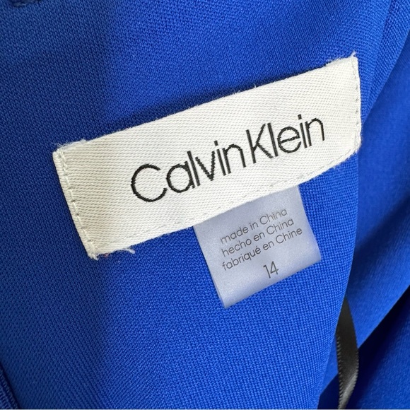 Calvin Klein Halter Neck Gown with Draped Neckline and Open Back Blue Size 14 - Picture 8 of 10